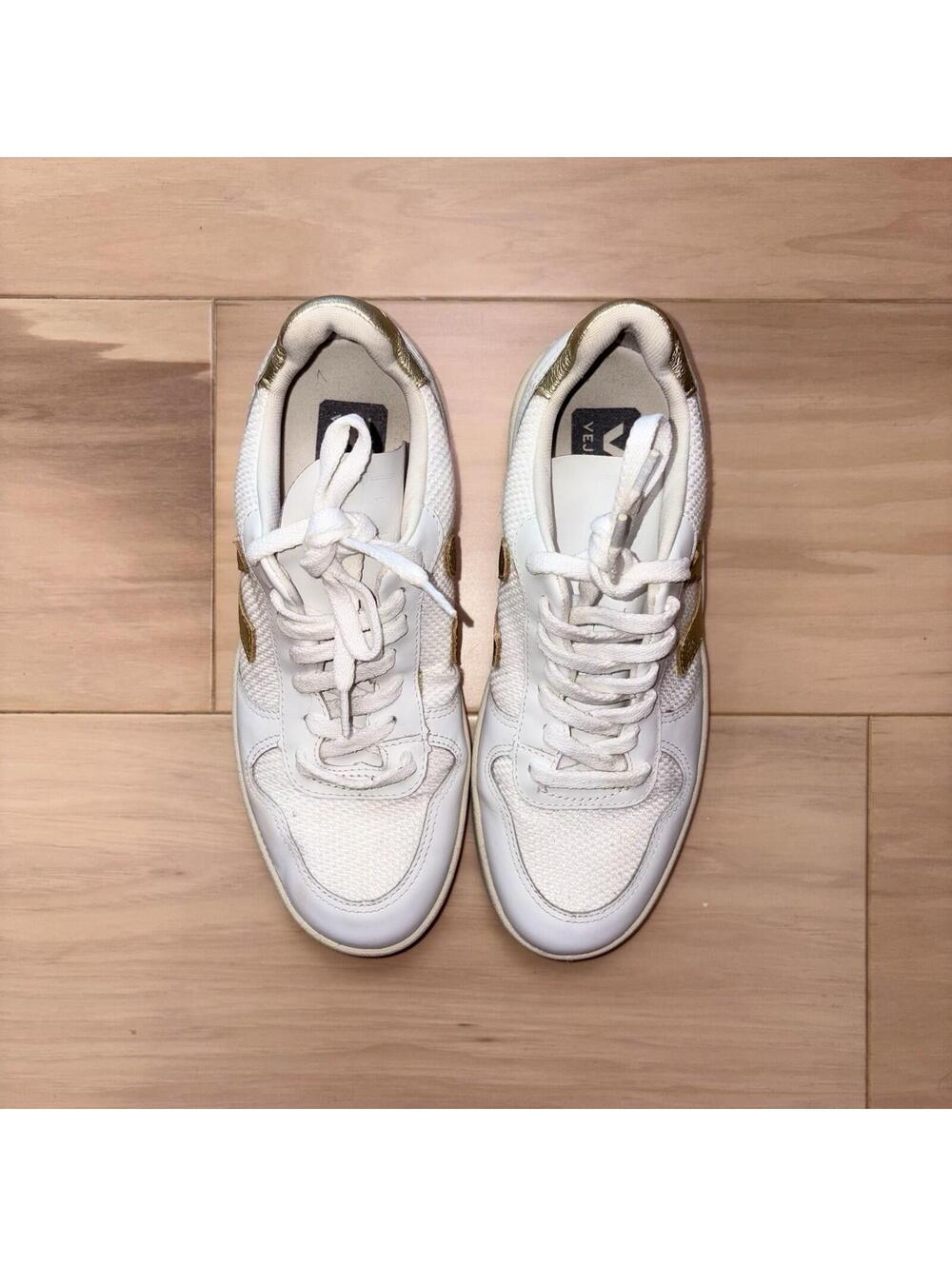 Veja V-10 Women’s Size 6 White Gold Leather Mesh Casual Sneakers EU 37 - Picture 4 of 8